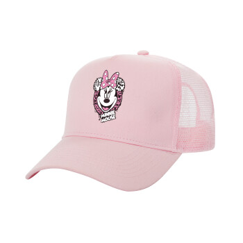 Minnie mouse, Adult Structured Trucker Hat, with Mesh, PINK (100% COTTON, ADULT, UNISEX, ONE SIZE)