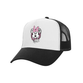 Minnie mouse, Adult Structured Trucker Hat, with Mesh, WHITE/BLACK (100% COTTON, ADULT, UNISEX, ONE SIZE)