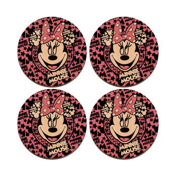 Minnie mouse, ΣΕΤ x4 Σουβέρ ξύλινα στρογγυλά plywood (9cm)