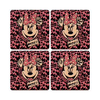 Minnie mouse, ΣΕΤ x4 Σουβέρ ξύλινα τετράγωνα plywood (9cm)