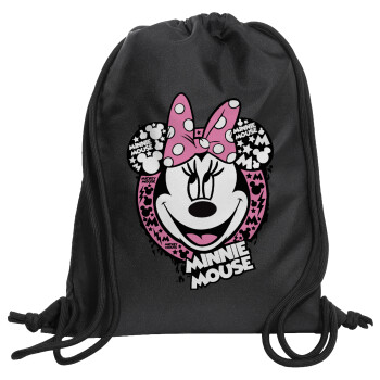 Minnie mouse, Backpack pouch GYMBAG Black, with pocket (40x48cm) & thick cords