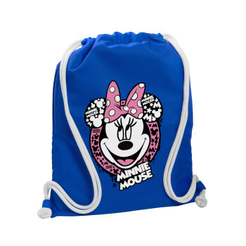 Minnie mouse, Backpack pouch GYMBAG Blue, with pocket (40x48cm) & thick cords