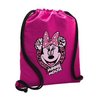 Minnie mouse, Backpack pouch GYMBAG Fuchsia, with pocket (40x48cm) & thick cords