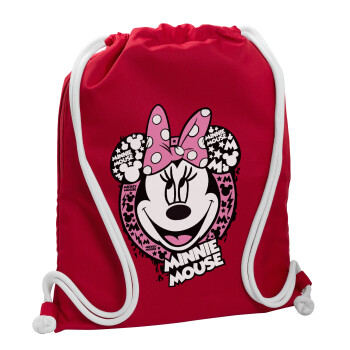 Minnie mouse, Τσάντα πλάτης πουγκί GYMBAG Κόκκινη, με τσέπη (40x48cm) & χονδρά κορδόνια