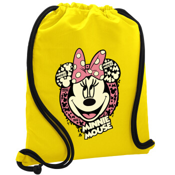 Minnie mouse, Backpack pouch GYMBAG Yellow, with pocket (40x48cm) & thick cords