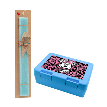 Minnie mouse, Easter Set, children's snack container BLUE & Easter aromatic flat candle (30cm) (TURQUOISE)