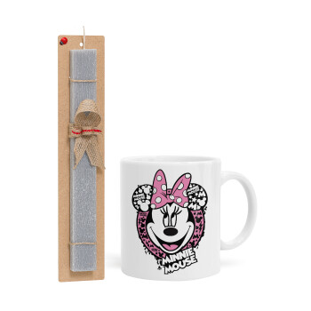 Minnie mouse, Easter Set, Ceramic Cup (330ml) & Easter aromatic flat candle (30cm) (GRAY)