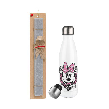 Minnie mouse, Easter candle, metallic white thermos bottle (500ml) & aromatic flat candle (30cm) (GRAY)