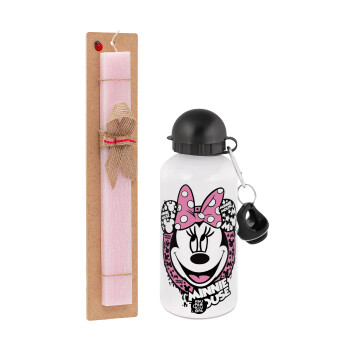 Minnie mouse, Easter Set, metallic aluminum bottle (500ml) & aromatic flat Easter candle (30cm) (PINK)