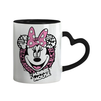 Minnie mouse, Mug heart black handle, ceramic, 330ml