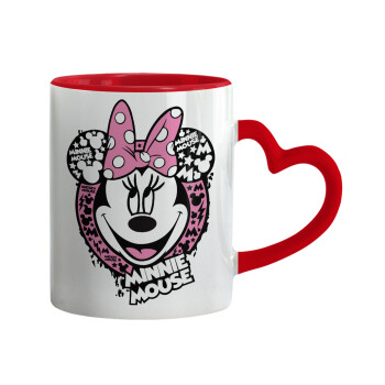 Minnie mouse, Κούπα καρδιά χερούλι κόκκινη, κεραμική, 330ml