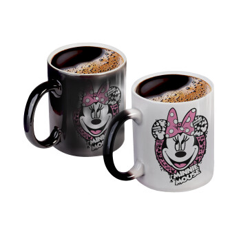 Minnie mouse, Color changing magic Mug, ceramic, 330ml when adding hot liquid inside, the black colour desappears (1 pcs)