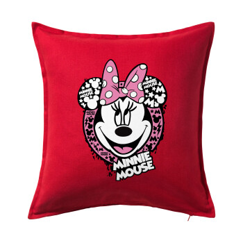 Minnie mouse, Μαξιλάρι καναπέ Κόκκινο 100% βαμβάκι, περιέχεται το γέμισμα (50x50cm)