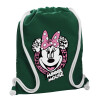 Backpack pouch GYMBAG BOTTLE GREEN, with pocket (40x48cm) & thick white cords