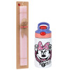 Easter Set, Children's thermal stainless steel water bottle with safety straw, pink/purple (350ml) & Easter scented flat candle (30cm) (PINK)