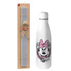 Easter Set, metallic stainless thermos bottle (500ml) & scented flat Easter candle (30cm) (GRAY)