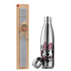 Easter Set, metallic stainless thermos flask (500ml) & scented flat Easter candle (30cm) (GRAY)