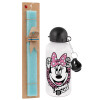 Easter Set, metallic aluminum water bottle (500ml) & scented flat candle (30cm) (TURQUOISE)