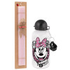 Easter Set, metallic aluminum bottle (500ml) & aromatic flat Easter candle (30cm) (PINK)