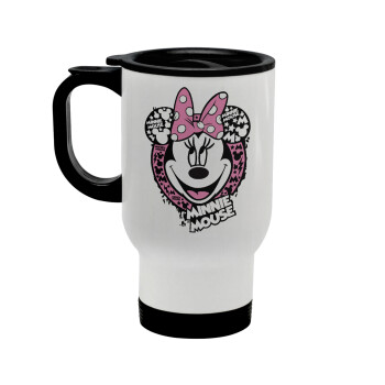 Minnie mouse, Stainless steel travel mug with lid, double wall white 450ml