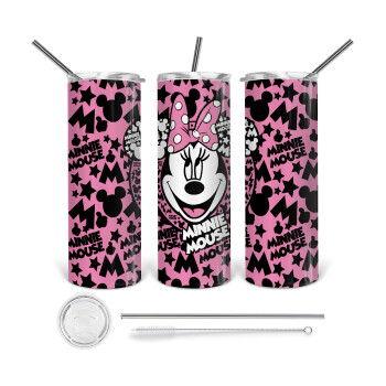 Minnie mouse, 360 Eco friendly ποτήρι θερμό (tumbler) από ανοξείδωτο ατσάλι 600ml, με μεταλλικό καλαμάκι & βούρτσα καθαρισμού