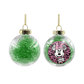 Minnie mouse, Transparent Christmas tree ball ornament with green filling 8cm