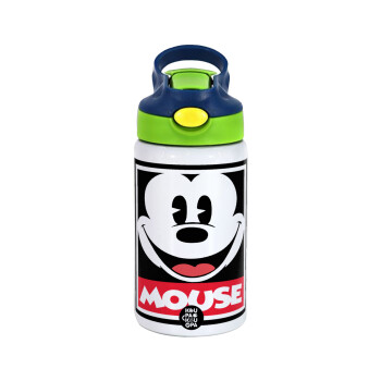 Mickey Mouse, Children's hot water bottle, stainless steel, with safety straw, green, blue (350ml)