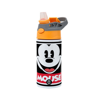 Mickey Mouse, Children's hot water bottle, stainless steel, with safety straw, Orange/Grey (360ml) BPA-FREE