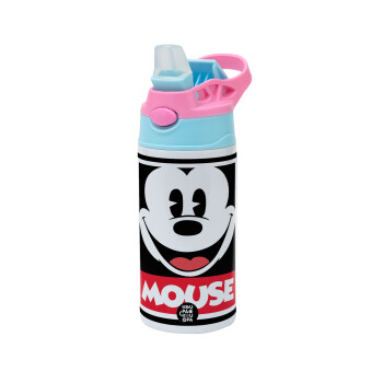 Mickey Mouse, Children's hot water bottle, stainless steel, with safety straw, Pink/BlueCiel (360ml) BPA FREE