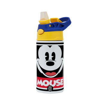 Mickey Mouse, Children's hot water bottle, stainless steel, with safety straw, green, blue (360ml) BPA FREE