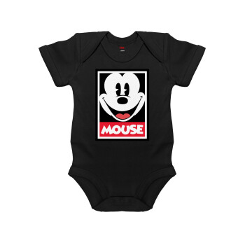 Mickey Mouse, Βρεφικό φορμάκι μωρού, 0-18 μηνών, ΜΑΥΡΟ, 100% Organic Cotton, κοντομάνικο