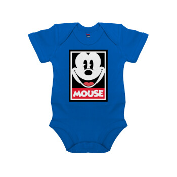 Mickey Mouse, Βρεφικό φορμάκι μωρού, Μπλε Κοβαλτίου, 100% Organic Cotton, κοντομάνικο