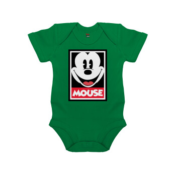 Mickey Mouse, Βρεφικό φορμάκι μωρού, ΠΡΑΣΙΝΟ, 100% Organic Cotton, κοντομάνικο