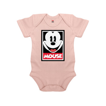 Mickey Mouse, Βρεφικό φορμάκι μωρού, 0-18 μηνών, ΡΟΖ POWDER, 100% Organic Cotton, κοντομάνικο