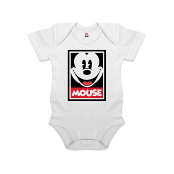 Mickey Mouse, Βρεφικό φορμάκι μωρού, 0-24 μηνών, ΛΕΥΚΟ, 100% Organic Cotton, κοντομάνικο