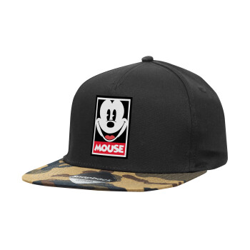 Mickey Mouse, Adult Flat Snapback Hat Black/Camouflage, (100% COTTON TWILL, ADULT, UNISEX, ONE SIZE)