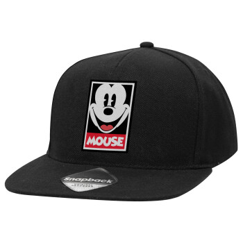 Mickey Mouse, Adult Flat Snapback Hat Black, (100% COTTON TWILL, ADULT, UNISEX, ONE SIZE)