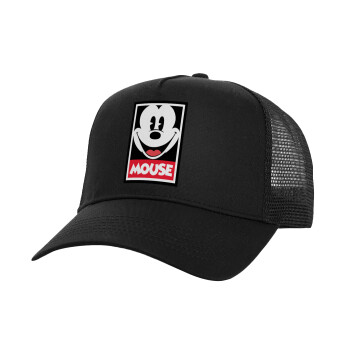 Mickey Mouse, Structured Trucker Adult Hat, with Mesh, Black (100% COTTON, ADULT, UNISEX, ONE SIZE)