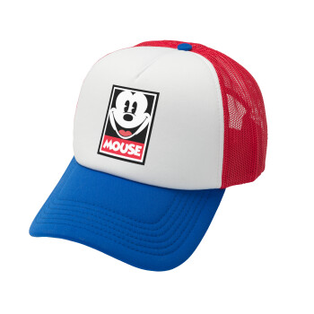 Mickey Mouse, Adult Soft Trucker Hat with Red/Blue/White Mesh (POLYESTER, ADULT, UNISEX, ONE SIZE)