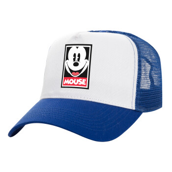 Mickey Mouse, Adult Structured Trucker Hat, with Mesh, WHITE/BLUE (100% COTTON, ADULT, UNISEX, ONE SIZE)