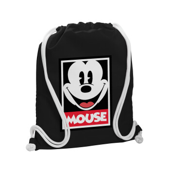 Mickey Mouse, Backpack pouch GYMBAG Black, with pocket (40x48cm) & thick white cords