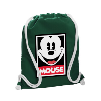 Mickey Mouse, Backpack pouch GYMBAG BOTTLE GREEN, with pocket (40x48cm) & thick white cords