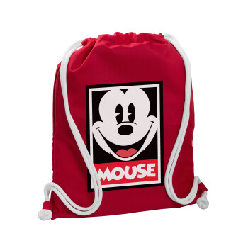 Mickey Mouse, Backpack pouch GYMBAG Red, with pocket (40x48cm) & thick cords