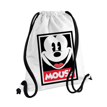 Mickey Mouse, Backpack pouch GYMBAG white, with pocket (40x48cm) & thick cords