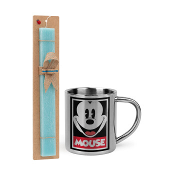 Mickey Mouse, Easter Set, metallic thermal cup (300ml) & aromatic flat Easter candle (30cm) (TURQUOISE)