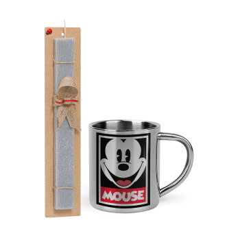 Mickey Mouse, Easter Set, metallic thermal cup (300ml) & Easter aromatic flat candle (30cm) (GRAY)