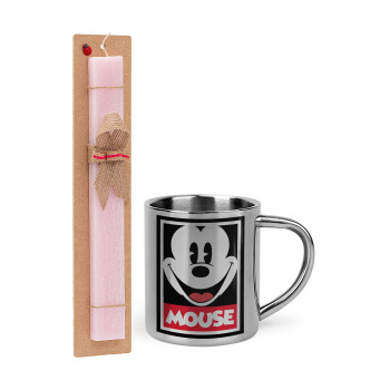 Mickey Mouse, Easter Set, metallic thermal cup (300ml) & aromatic flat Easter candle (30cm) (PINK)