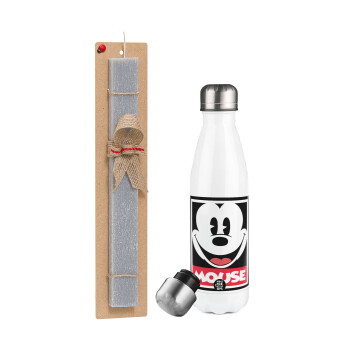 Mickey Mouse, Easter candle, metallic white thermos bottle (500ml) & aromatic flat candle (30cm) (GRAY)