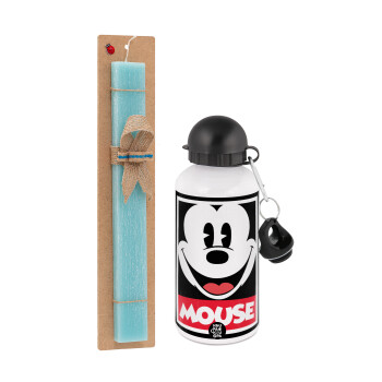 Mickey Mouse, Easter Set, metallic aluminum water bottle (500ml) & scented flat candle (30cm) (TURQUOISE)