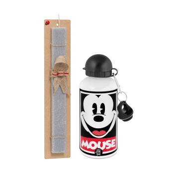 Mickey Mouse, Easter Set, metallic aluminum water bottle (500ml) & aromatic flat Easter candle (30cm) (GRAY)